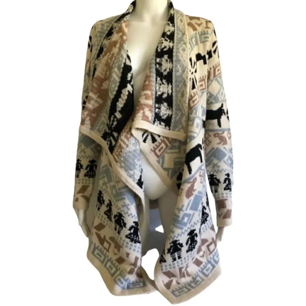 Papillon Women's Cascade Front Rabbit People Cardigan Size XS Blue Brown